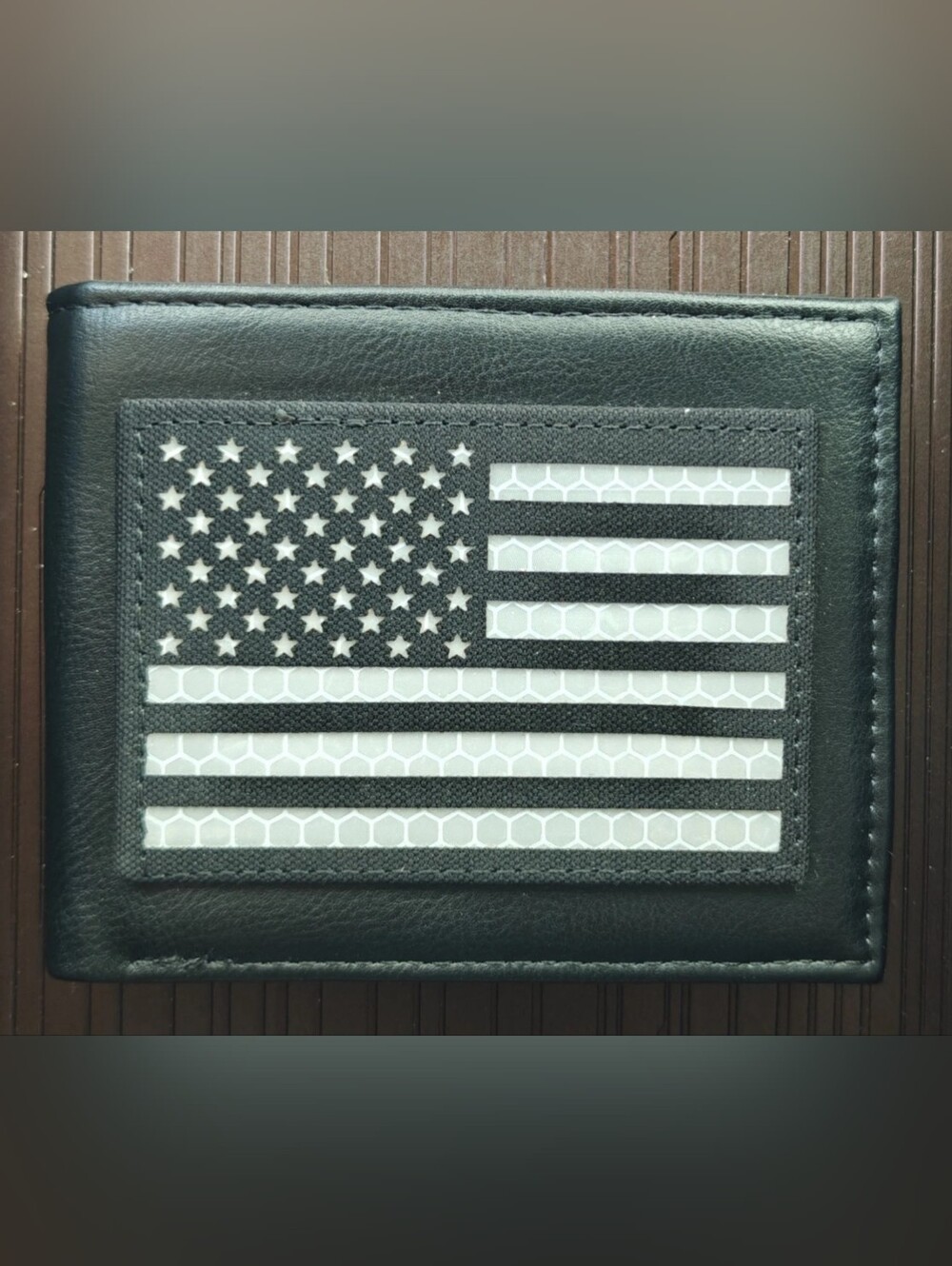 RFID Leather Bifold Wallet With American Flag Print And Flap Over ID Window Runs